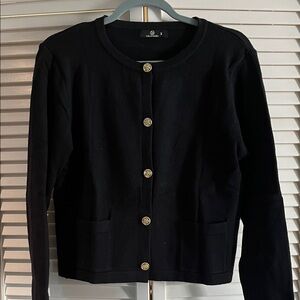 Elegant Black Cardigan with Gold Buttons